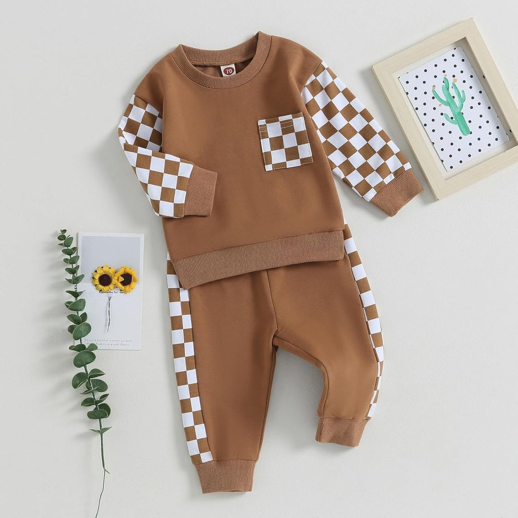 Baby Jogger Set – 2 Piece Winter Outfit with Color Block Sweatshirt & Stretch Pants, Cotton Blend, 0-3 Years – Marmari