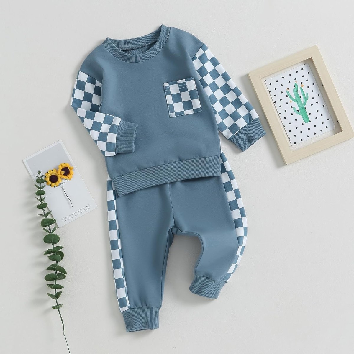 Baby Jogger Set – 2 Piece Winter Outfit with Color Block Sweatshirt & Stretch Pants, Cotton Blend, 0-3 Years – Marmari