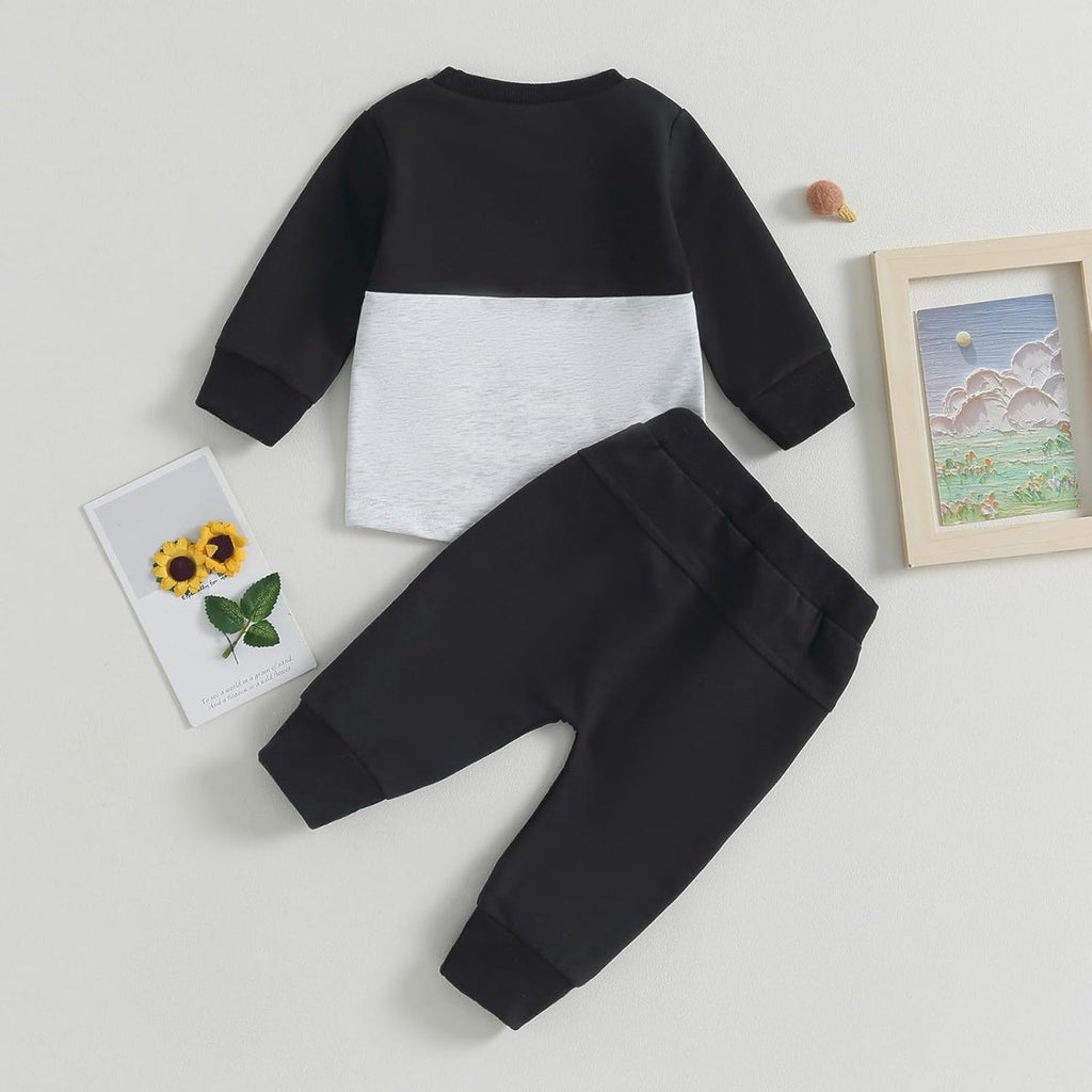 Baby Jogger Set – 2 Piece Winter Outfit with Color Block Sweatshirt & Stretch Pants, Cotton Blend, 0-3 Years – Marmari