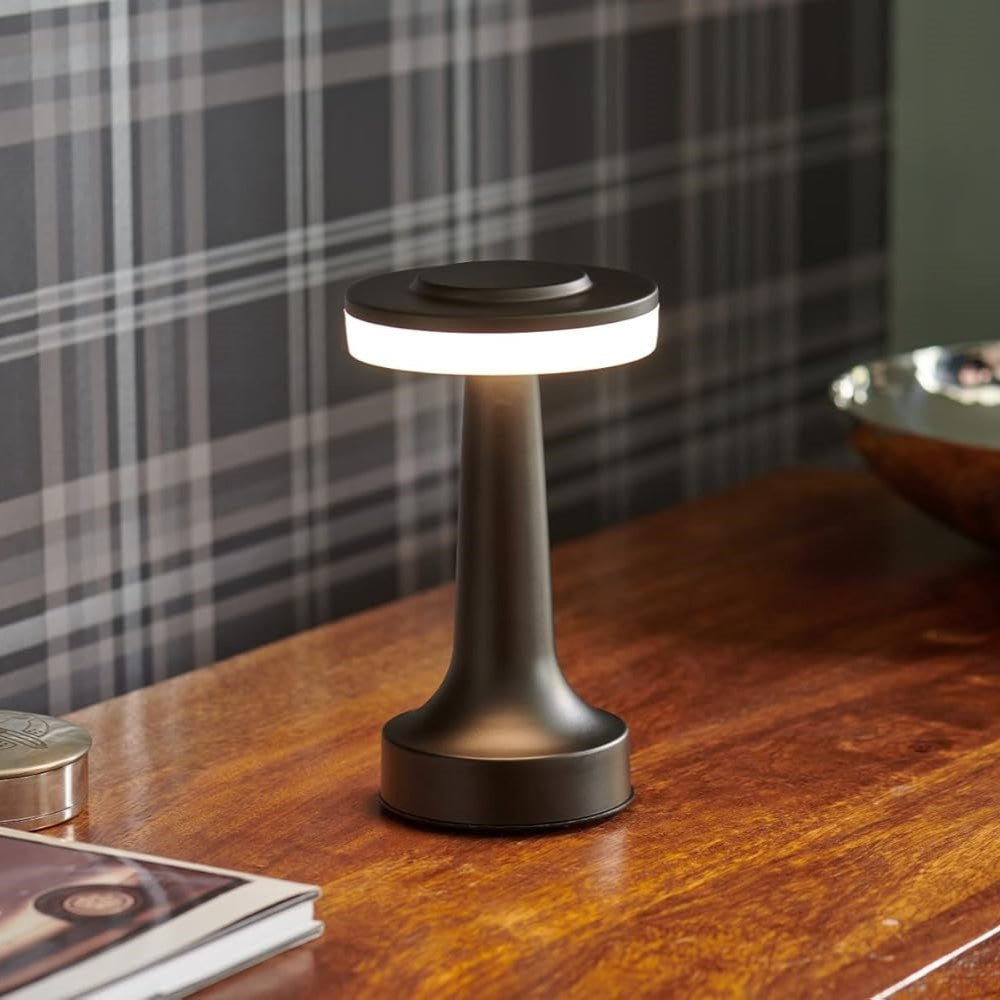 Wireless Retro Table Lamp – Cordless Rechargeable LED Lamp, Dimmable with 3 Color Temperatures, Metal Bar & Restaurant Lamp – LumiBar Black