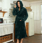 Men's Fleece Robe with Hood – Soft Two-Tone Hooded Bathrobe with Pockets & Belt, Machine Washable, S–3XL – Calico