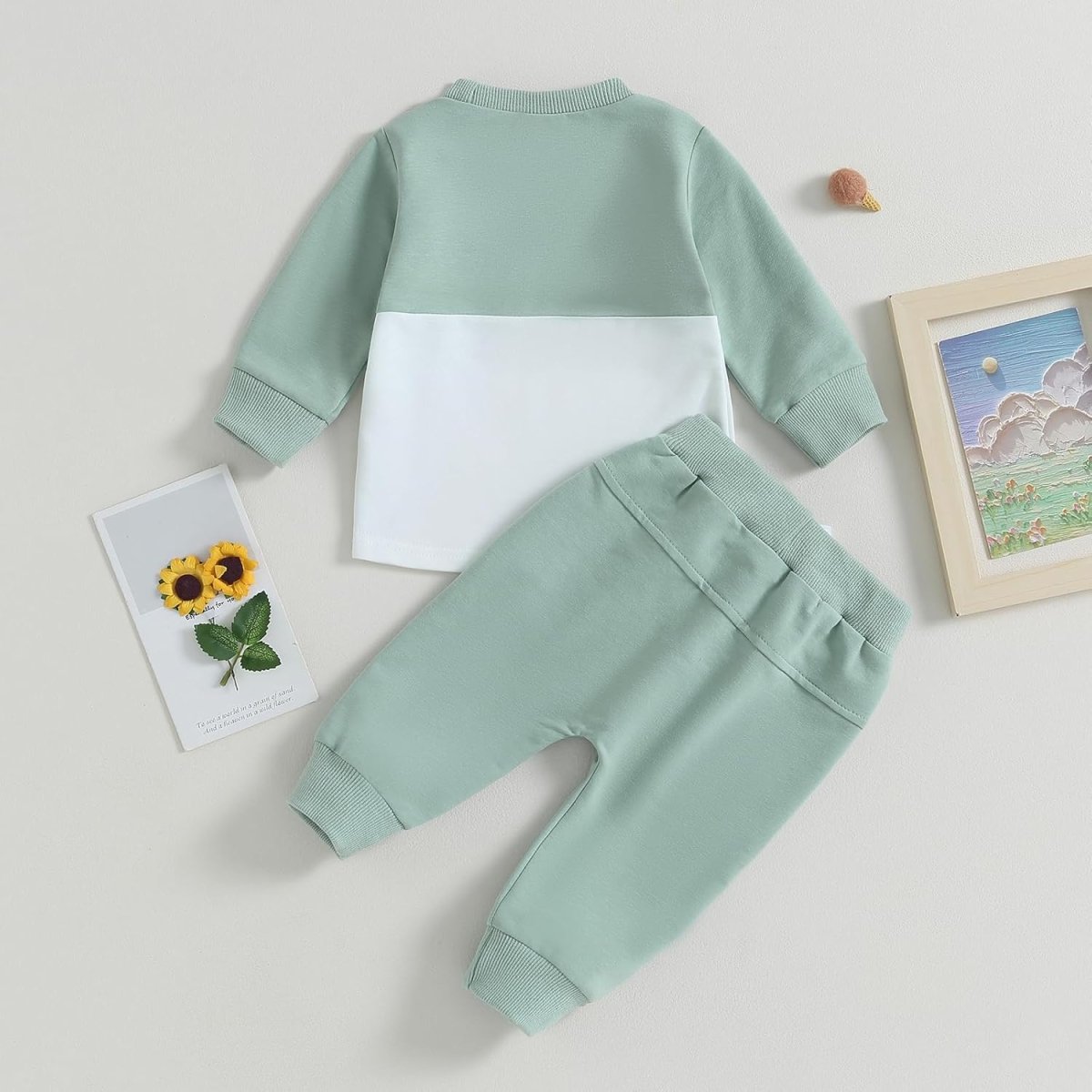 Baby Jogger Set – 2 Piece Winter Outfit with Color Block Sweatshirt & Stretch Pants, Cotton Blend, 0-3 Years – Marmari