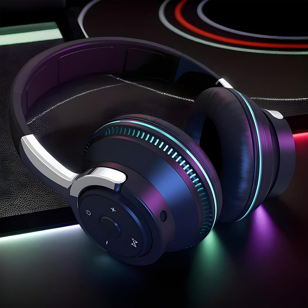 Foldable Wireless Headphones with RGB Lights – Bluetooth Over-Ear Headphones, LED Light-Up, 24h Battery, TF & AUX – Sonvix