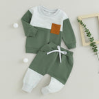 Baby Jogger Set – 2 Piece Winter Outfit with Color Block Sweatshirt & Stretch Pants, Cotton Blend, 0-3 Years – Marmari