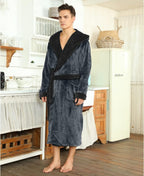 Men's Fleece Robe with Hood – Soft Two-Tone Hooded Bathrobe with Pockets & Belt, Machine Washable, S–3XL – Calico
