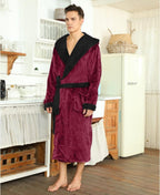 Men's Fleece Robe with Hood – Soft Two-Tone Hooded Bathrobe with Pockets & Belt, Machine Washable, S–3XL – Calico