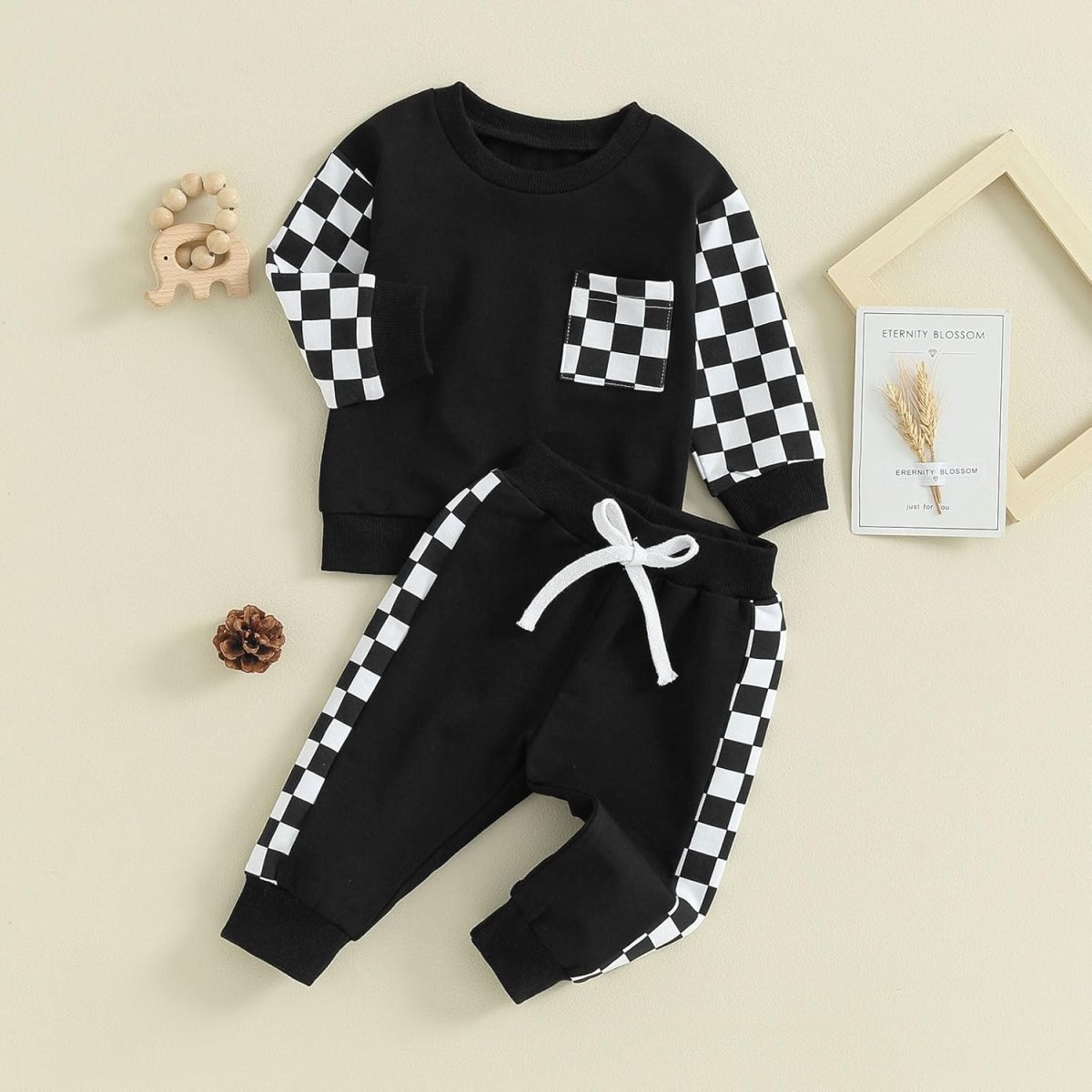 Baby Jogger Set – 2 Piece Winter Outfit with Color Block Sweatshirt & Stretch Pants, Cotton Blend, 0-3 Years – Marmari