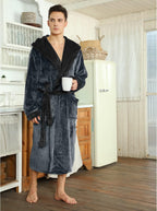 Men's Fleece Robe with Hood – Soft Two-Tone Hooded Bathrobe with Pockets & Belt, Machine Washable, S–3XL – Calico