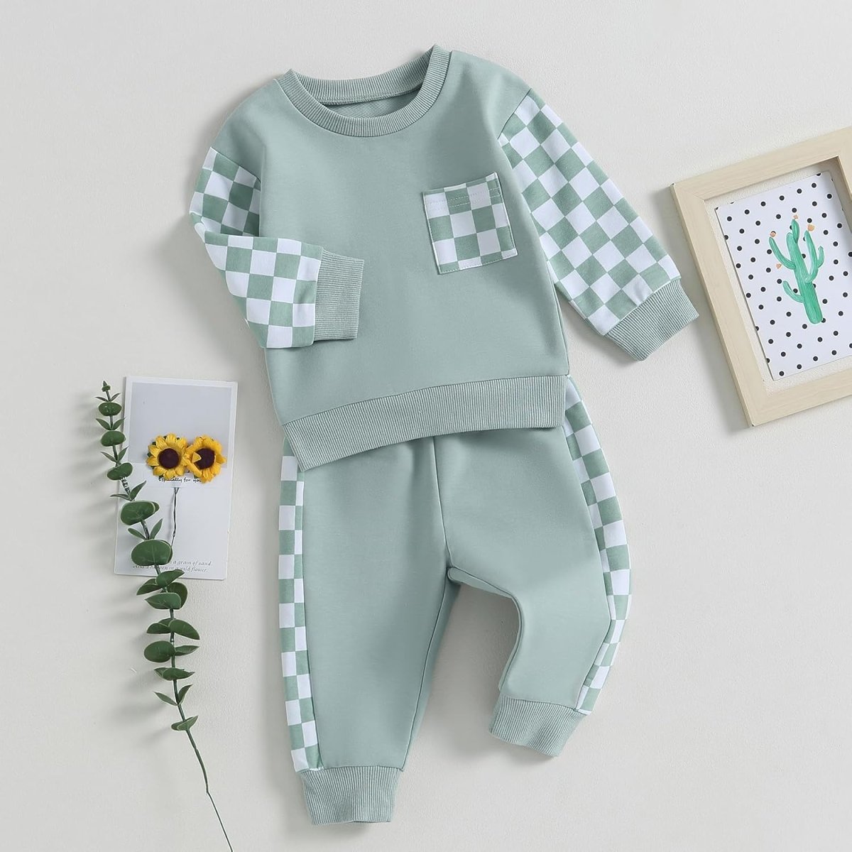 Baby Jogger Set – 2 Piece Winter Outfit with Color Block Sweatshirt & Stretch Pants, Cotton Blend, 0-3 Years – Marmari