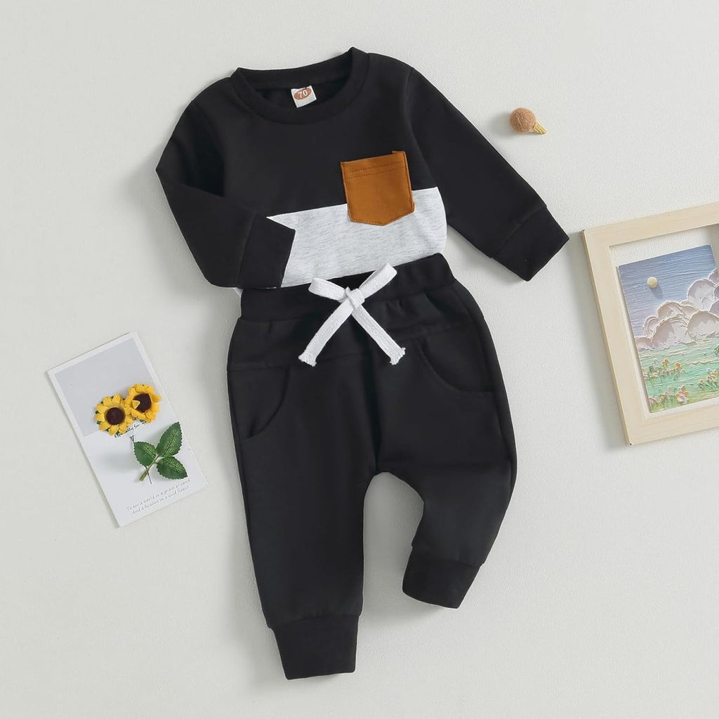 Baby Jogger Set – 2 Piece Winter Outfit with Color Block Sweatshirt & Stretch Pants, Cotton Blend, 0-3 Years – Marmari