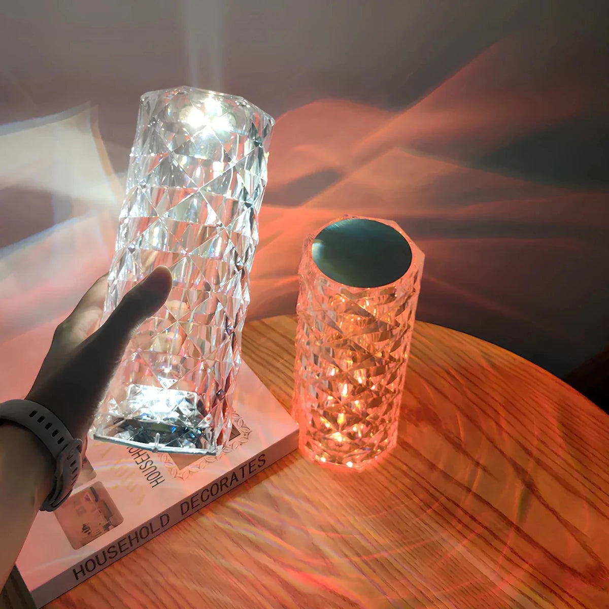 Crystal Table Lamp with Touch Control – Rechargeable Cordless Crystal Lamp with Remote, 16 Colors, Dimmable – Aurora