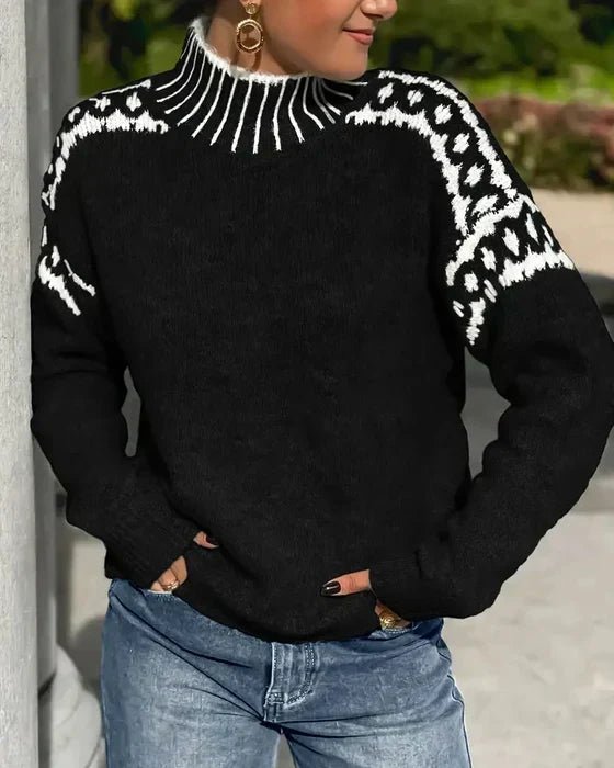Roque | Women’s Sweater | Patterned Shoulders Black