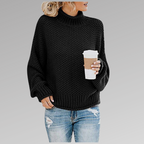 Women's Cotton Blend Round Neck Knitted Sweater for Cool Autumn Days Black