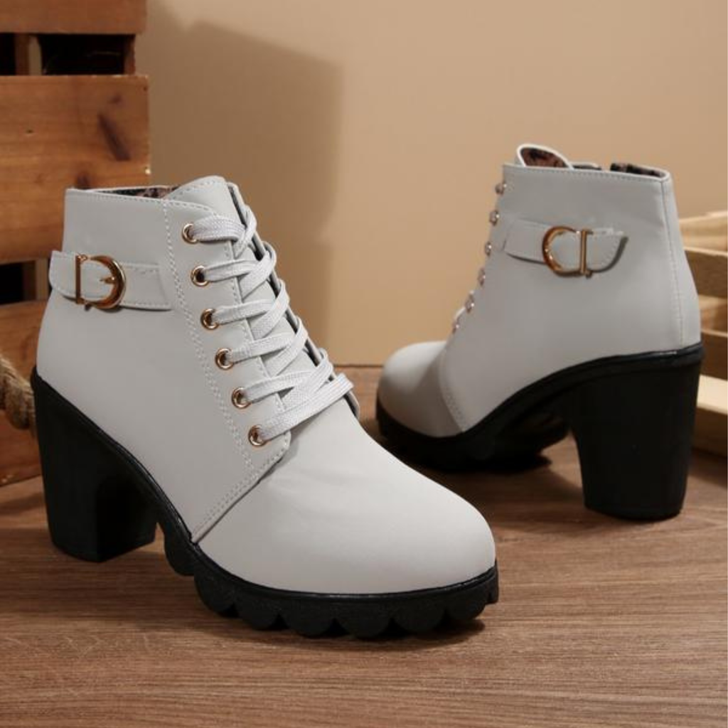 Mechi | Boots For Women | Lace Up Ankle Block Heel