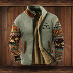 Hommes | Warm Western-Style Jacket – Fleece Lining & Ethnic Patterns for Winter Comfort Grey