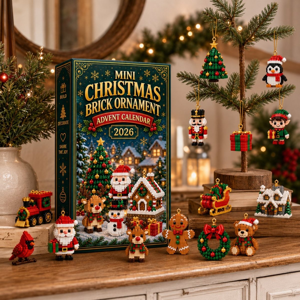 Building Blocks Advent Calendar 2026 – 24 Mini Christmas Building Sets to Build & Hang as Ornaments, for Kids & Adults