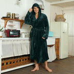 Men's Fleece Robe with Hood – Soft Two-Tone Hooded Bathrobe with Pockets & Belt, Machine Washable, S–3XL – Calico