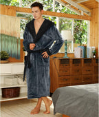 Men's Fleece Robe with Hood – Soft Two-Tone Hooded Bathrobe with Pockets & Belt, Machine Washable, S–3XL – Calico