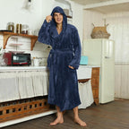 Men's Fleece Robe with Hood – Soft Two-Tone Hooded Bathrobe with Pockets & Belt, Machine Washable, S–3XL – Calico