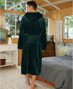 Men's Fleece Robe with Hood – Soft Two-Tone Hooded Bathrobe with Pockets & Belt, Machine Washable, S–3XL – Calico