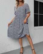 Damaris | Midi Dress with Floral Print, Round Neck and Short Sleeves for Women | Ideal for Day and Evening Blue