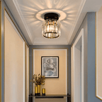 Modern Crystal Ceiling Lamp – Crystal Flush Mount Ceiling Light with Brass Fixture, Round or Square, Gold or Black – CrystalGlow