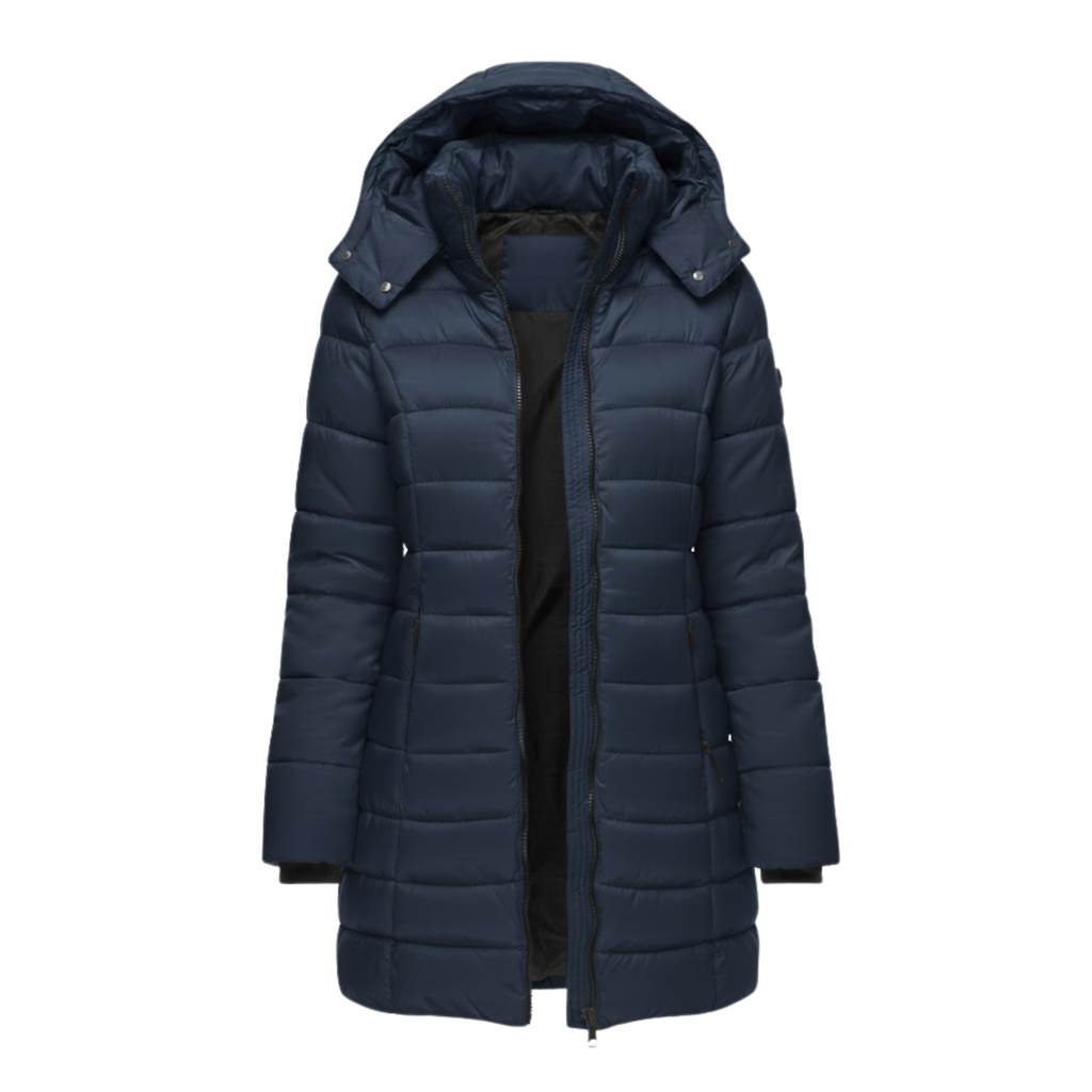 Luna | Mid-Length Quilted Parka with Hood for Women Navy Blue