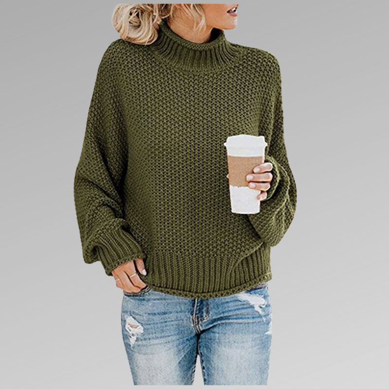 Women's Cotton Blend Round Neck Knitted Sweater for Cool Autumn Days Green