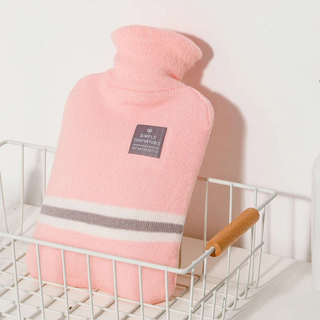 Hot Water Bottle with Knit Cover, 34 oz – Soft Warmth for Cold Winter Nights, 5 Colors