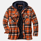 Calico | Men's Jacket | Plaid Hooded Shirt Orange