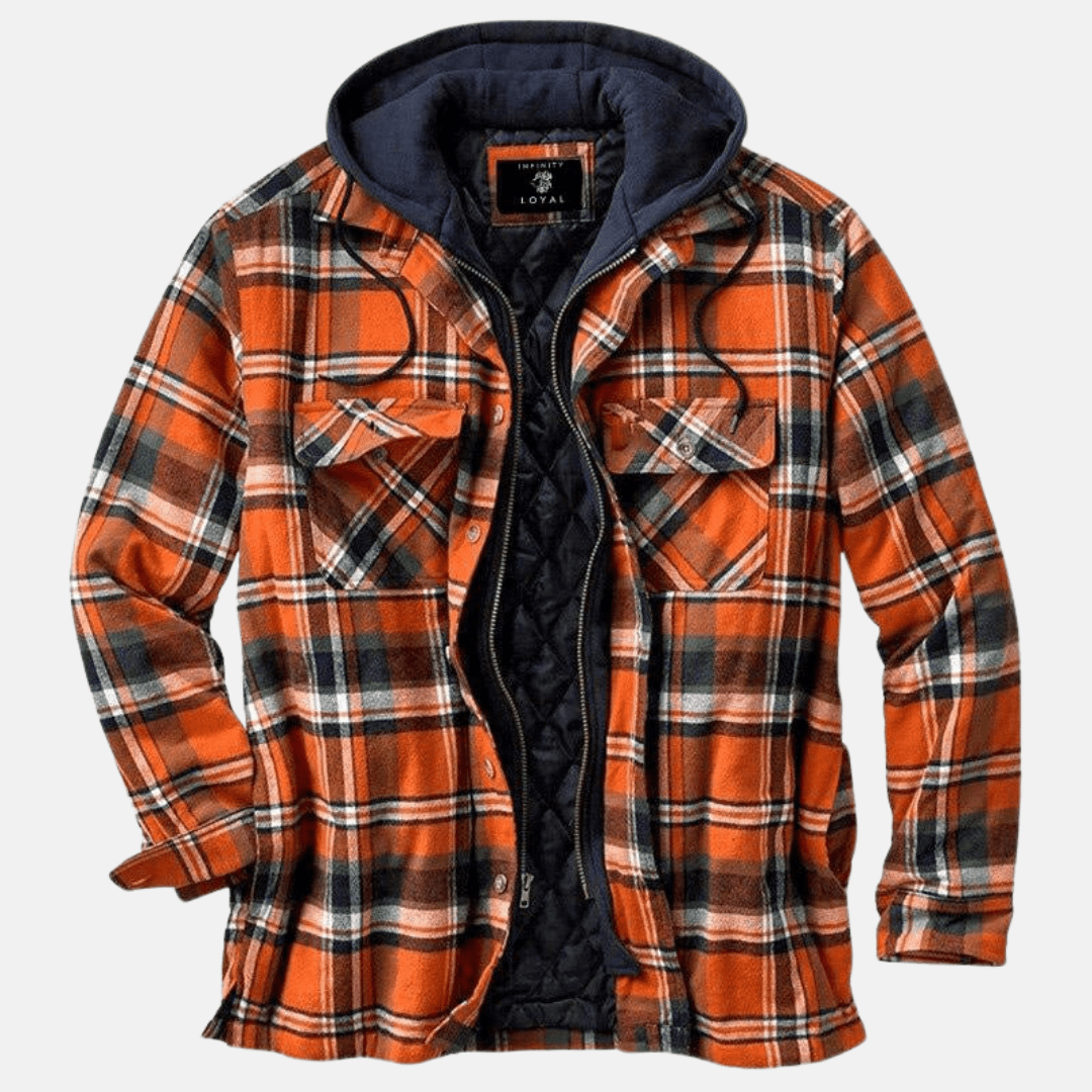 Calico | Men's Jacket | Plaid Hooded Shirt Orange