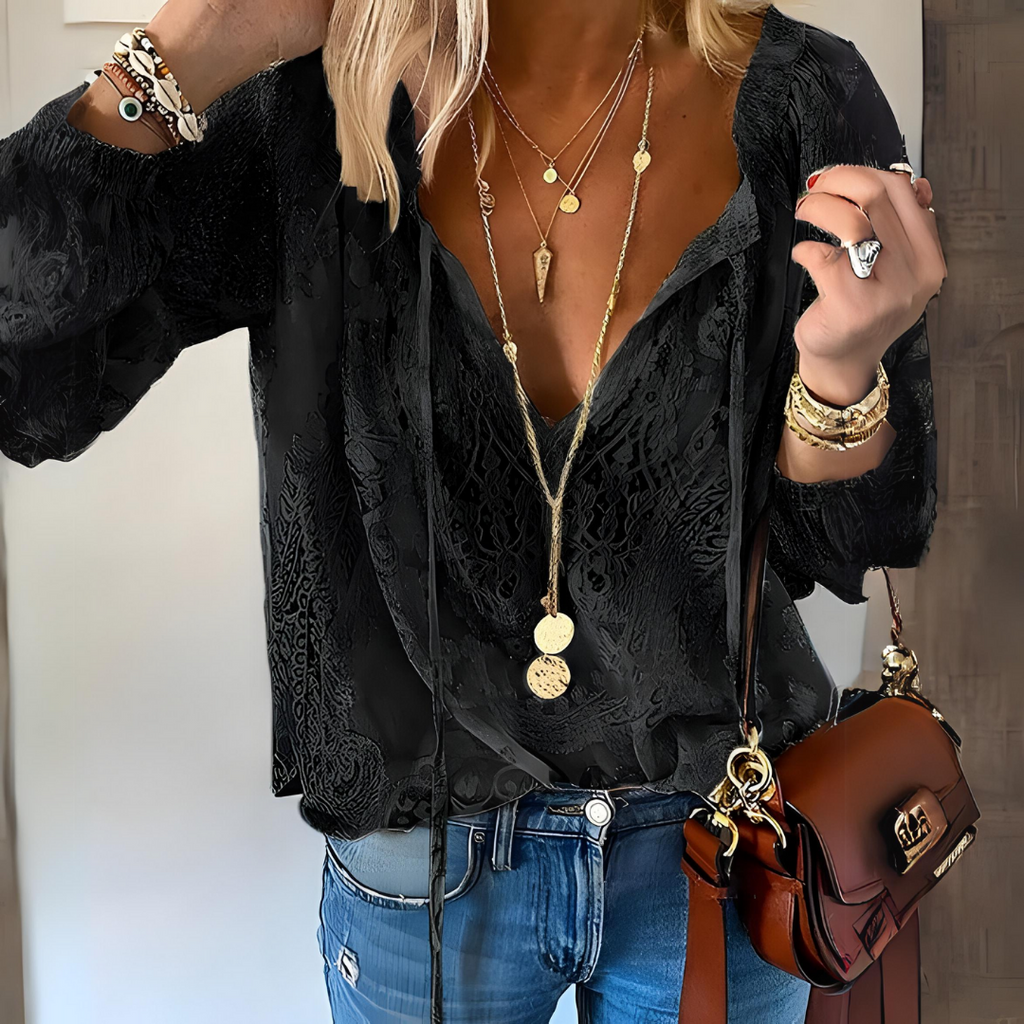 Zahara | Lightweight Cotton Summer Long Sleeve Top Black