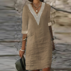 Zahara | Summer Cotton-Linen Dress Khaki
