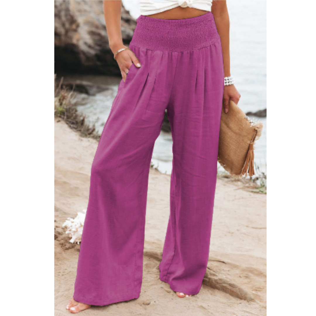 Women's high-waisted palazzo pants in a stylish outfit.