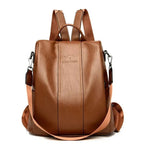 Anti-theft Backpack for Women in Leather Design with Hidden Compartments Brown