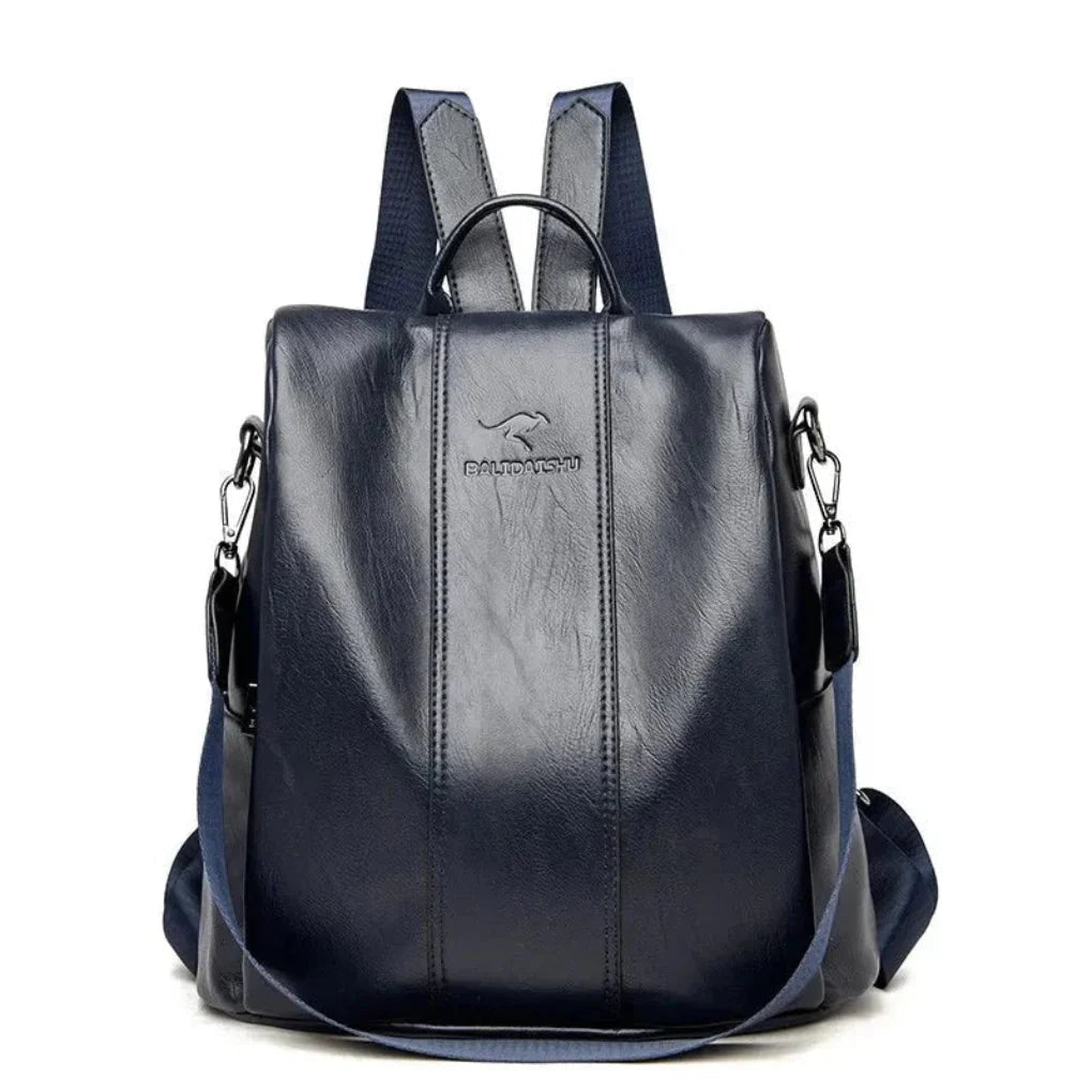 Anti-theft Backpack for Women in Leather Design with Hidden Compartments Navy Blue