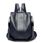 Anti-theft Backpack for Women in Leather Design with Hidden Compartments Navy Blue