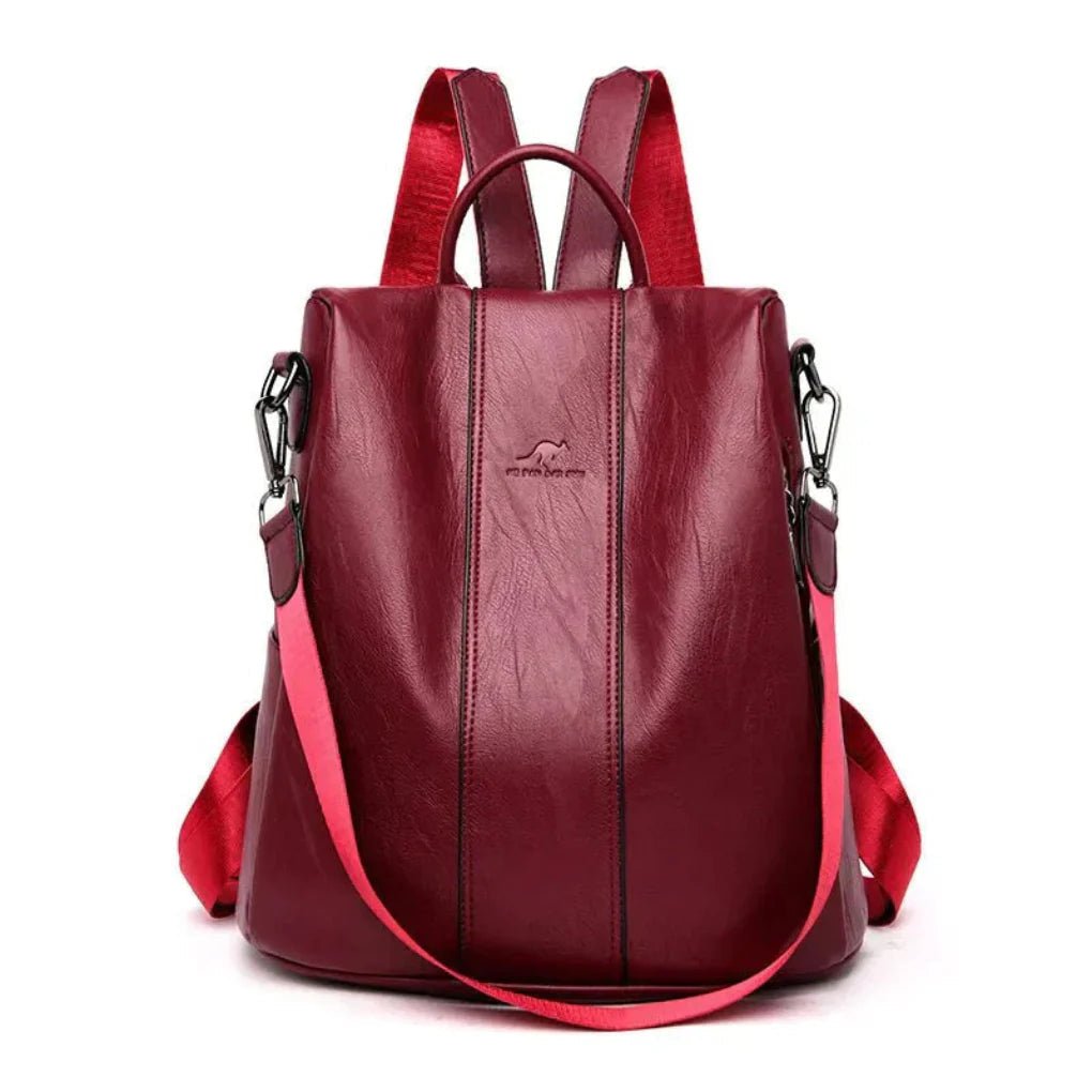 Anti-theft Backpack for Women in Leather Design with Hidden Compartments Burgundy