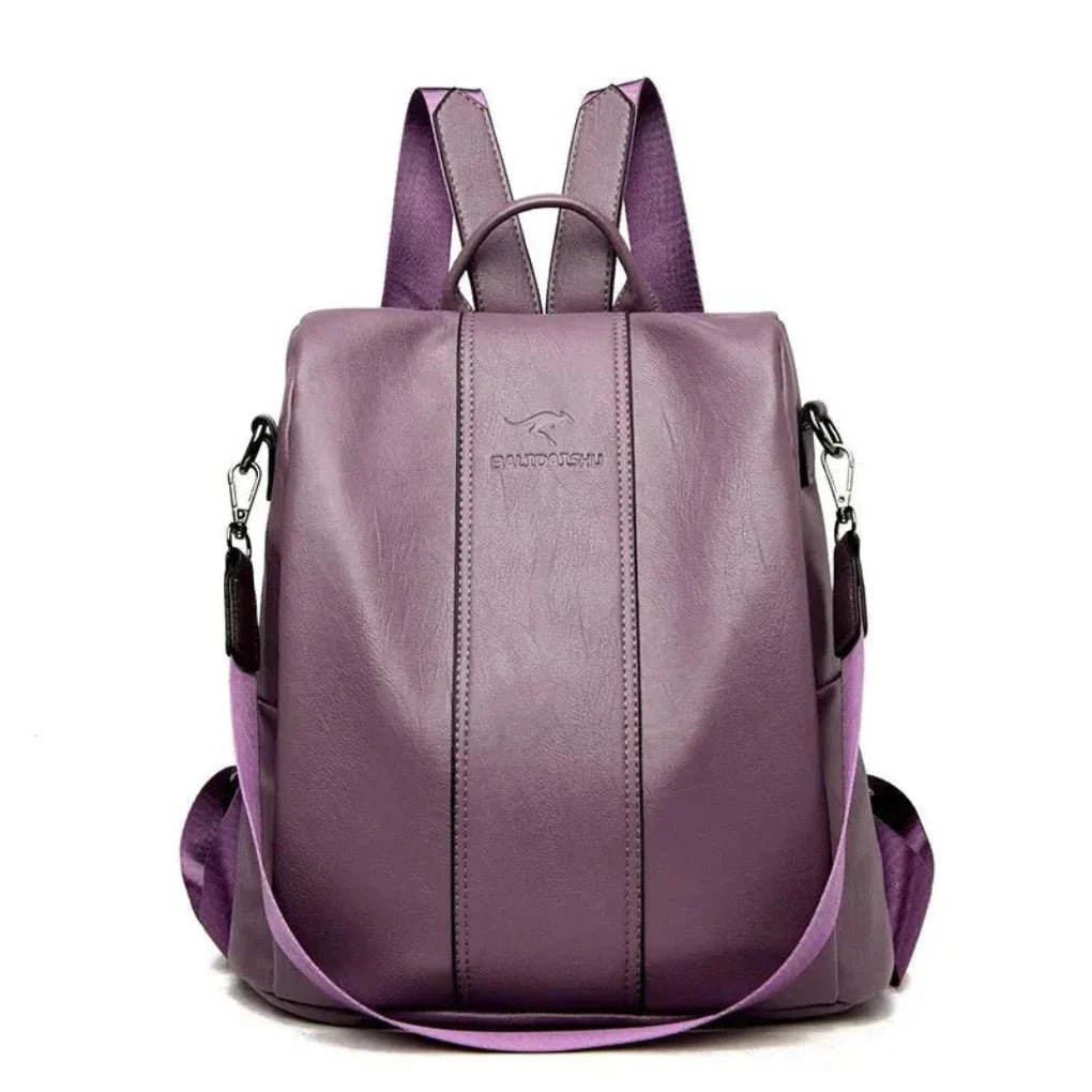 Anti-theft Backpack for Women in Leather Design with Hidden Compartments Purple