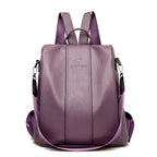 Anti-theft Backpack for Women in Leather Design with Hidden Compartments Purple