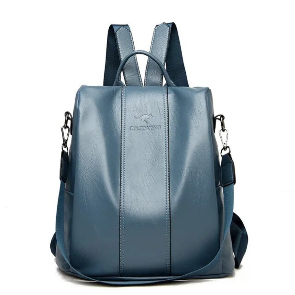 Anti-theft Backpack for Women in Leather Design with Hidden Compartments Sky Blue