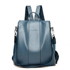 Anti-theft Backpack for Women in Leather Design with Hidden Compartments Sky Blue
