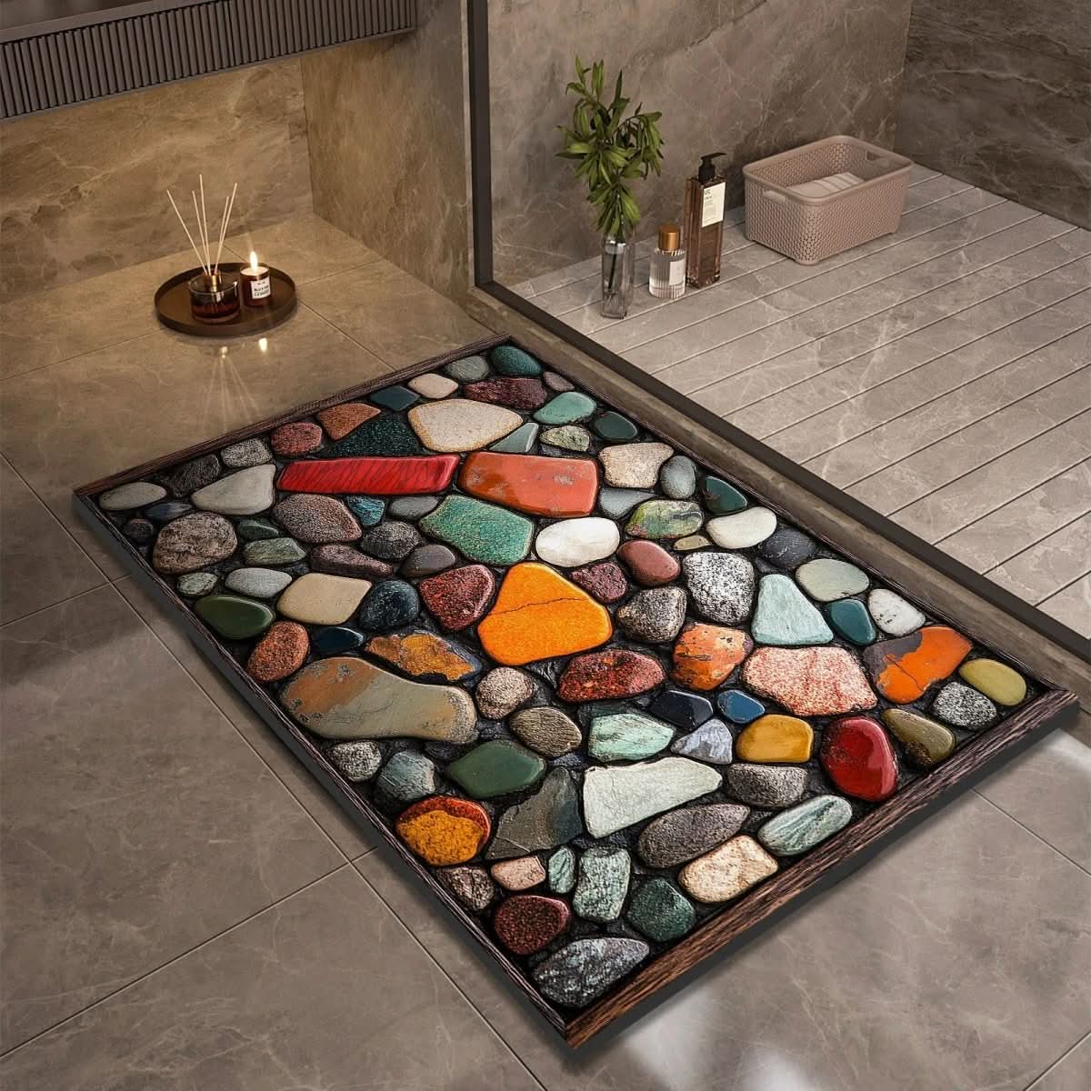 Diatomite Bath Mat with Non-Slip Rubber Base – Quick Dry Absorbent Bath Mat, 17 Designs, 16 x 24 to 24 x 35 in Design 6