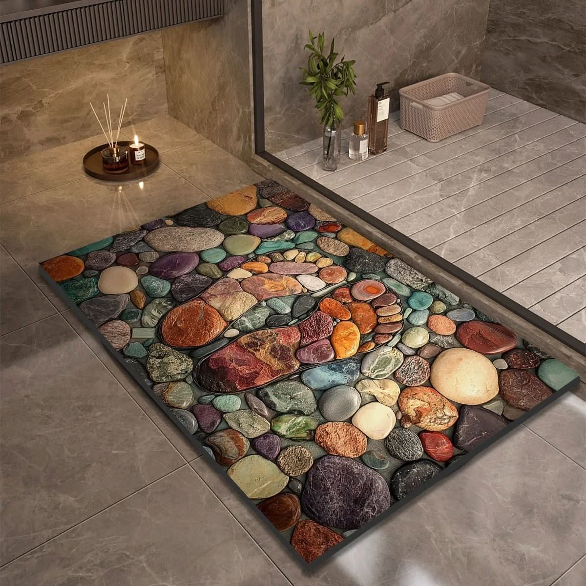 Diatomite Bath Mat with Non-Slip Rubber Base – Quick Dry Absorbent Bath Mat, 17 Designs, 16 x 24 to 24 x 35 in Design 13