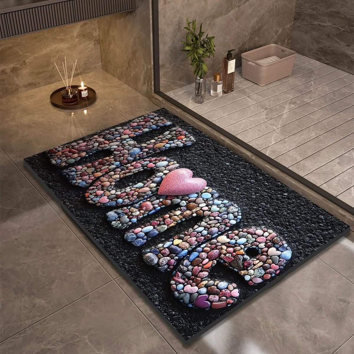 Diatomite Bath Mat with Non-Slip Rubber Base – Quick Dry Absorbent Bath Mat, 17 Designs, 16 x 24 to 24 x 35 in Design 9