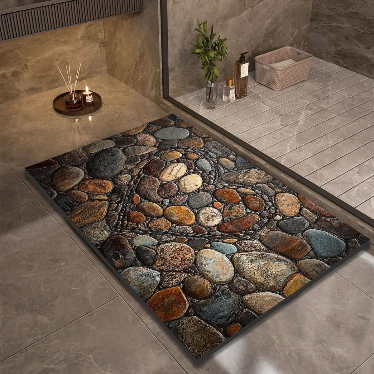 Diatomite Bath Mat with Non-Slip Rubber Base – Quick Dry Absorbent Bath Mat, 17 Designs, 16 x 24 to 24 x 35 in Design 1