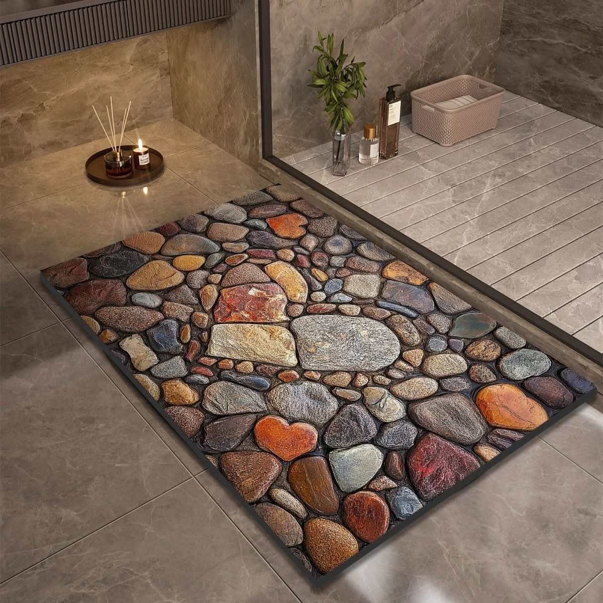 Diatomite Bath Mat with Non-Slip Rubber Base – Quick Dry Absorbent Bath Mat, 17 Designs, 16 x 24 to 24 x 35 in Design 17