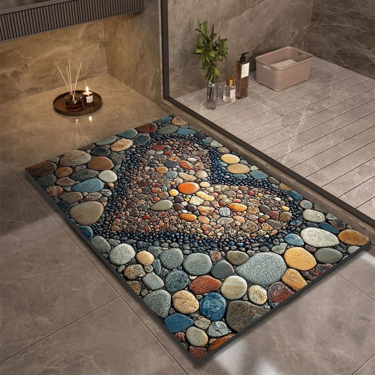 Diatomite Bath Mat with Non-Slip Rubber Base – Quick Dry Absorbent Bath Mat, 17 Designs, 16 x 24 to 24 x 35 in Design 15