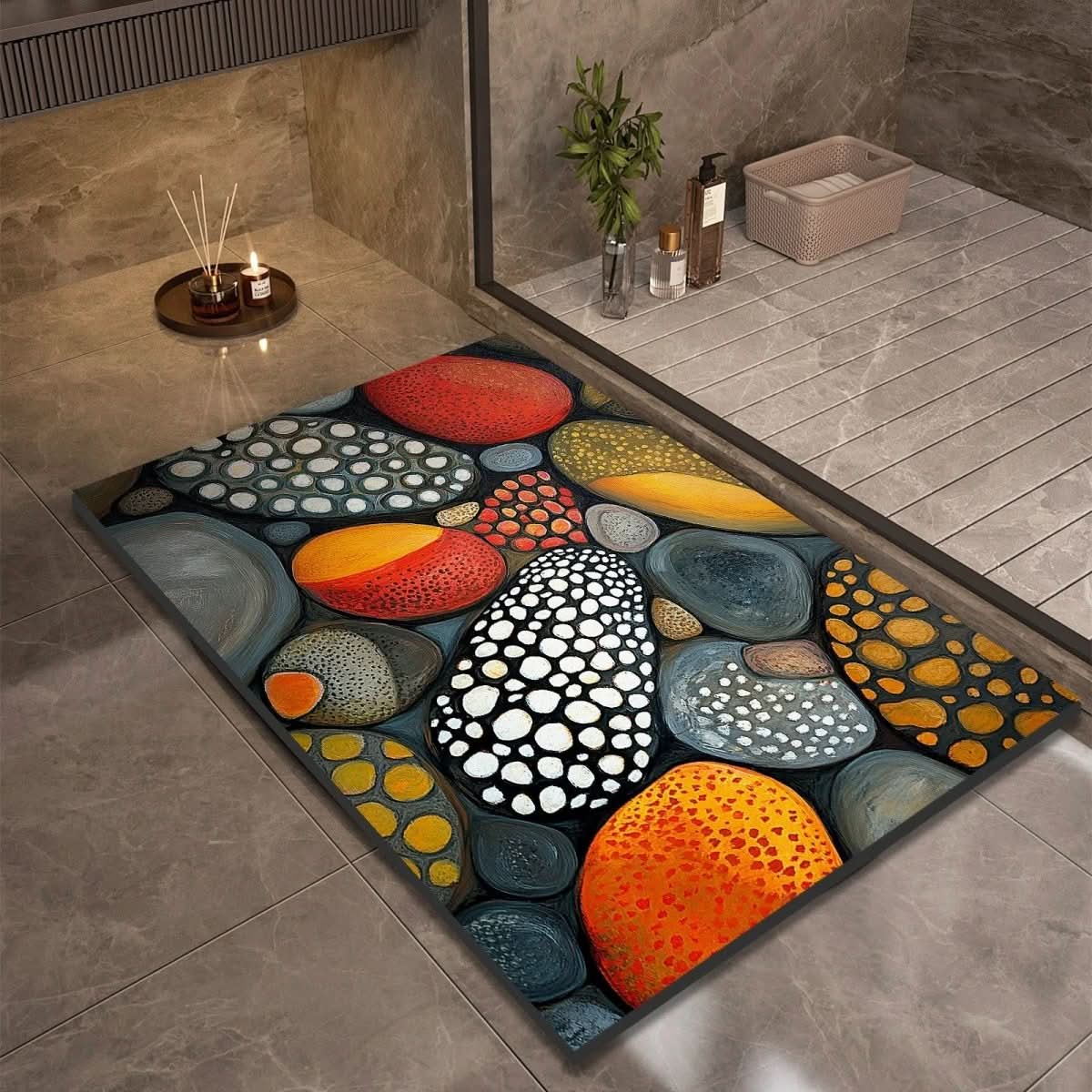 Diatomite Bath Mat with Non-Slip Rubber Base – Quick Dry Absorbent Bath Mat, 17 Designs, 16 x 24 to 24 x 35 in Design 16