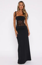 Aura | Women's Long Form-fitting Dress – Lace & Lace-up Straps 3